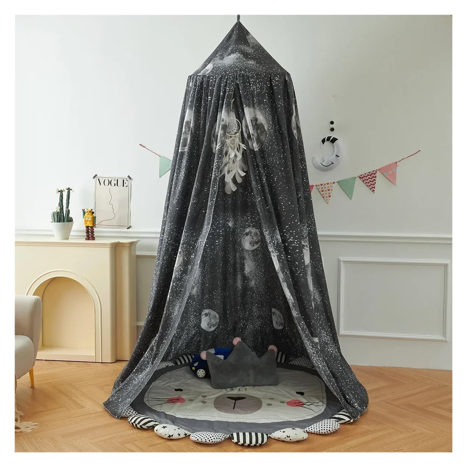KiddiBubzi Kids Bedside Blackout Bed Canopy Curtain Children's Indoor Ceiling Bed Tent Bed Curtain(Star black)