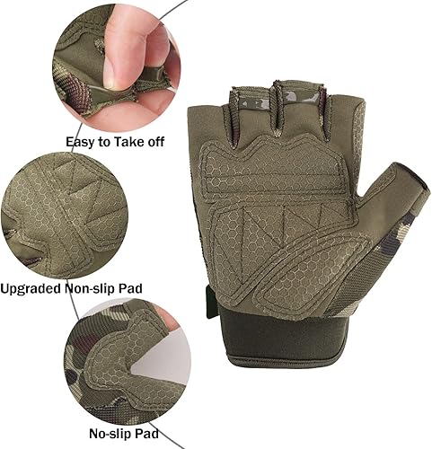 Miniatura 8 de FIORETTO Guantes sin dedos, guantes Airsoft, guantes de medio dedo para conducir, ciclismo, tiro, caza, motocicleta, escalada, trabajo al aire libre