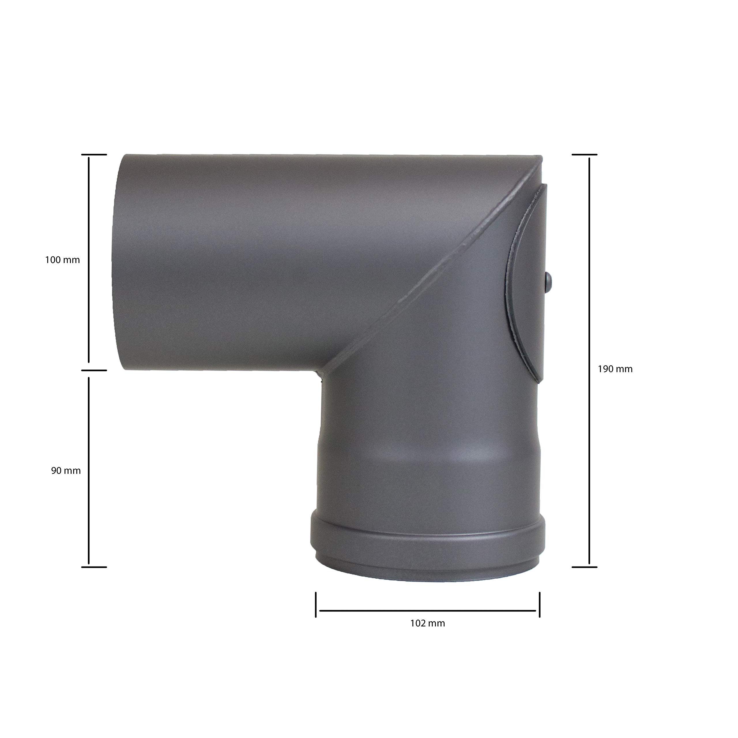 LANZZAS Pelletrohr Bogen 90° 1x abgewinkelt (Spitzwinkel) - Durchmesser 100 mm - Farbe: gussgrau - mit Reinigungsöffnung