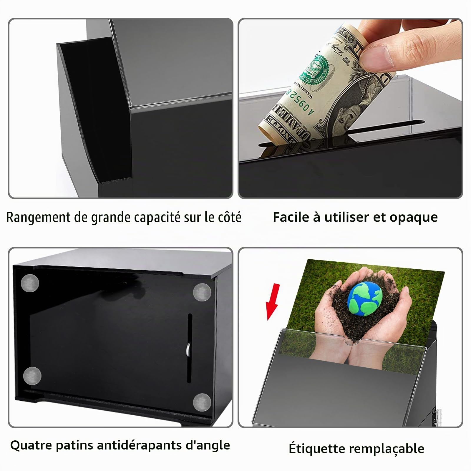 Boîte de Dons,Boîte à Suggestions,Boîtes de Commentaires avec Serrure pour Vote, Organisation Caritative, Concours