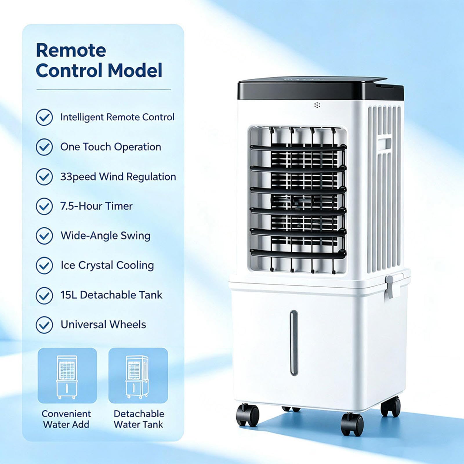 Aire Acondicionado Sin Tubo Con HumidificacióN 36–45 DB DepóSito De Agua De MáS De 10 L 3 Velocidades Con Temporizador De 2–8 H Para Los DíAs Calurosos