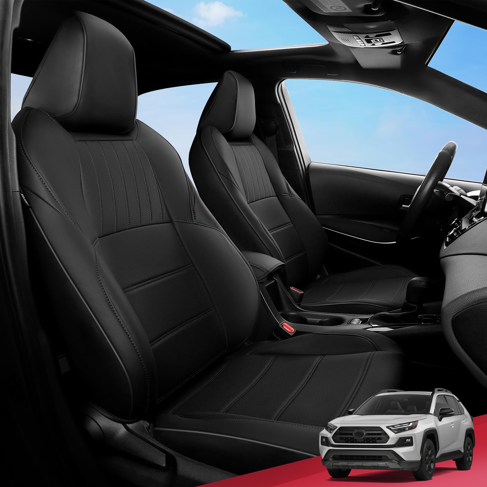 FREESOO for Toyota RAV4 Seat Covers - Custom Fit Seat Covers for Toyota RAV4 2019-2024 Adventure and TRD-Off Road Waterproof Faux Leather Car Seat Covers Full Set - Black