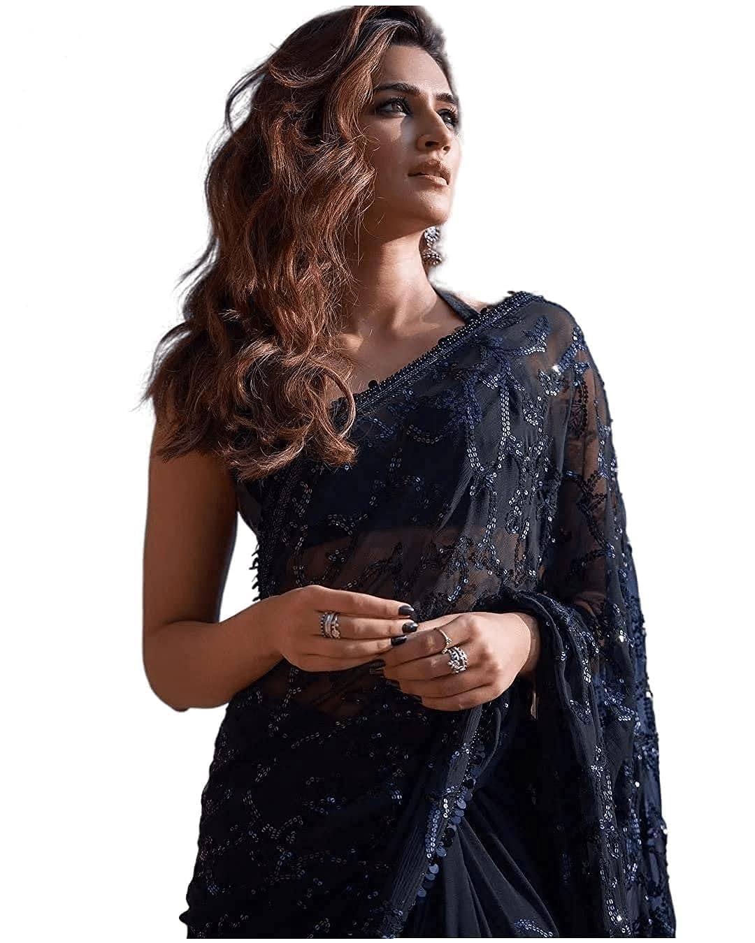 MISILY Women's Printed Pure Georgette Saree With Unstitched Blouse Piece (Rocky Aur Rani Ki Prem Kahani Saree)
