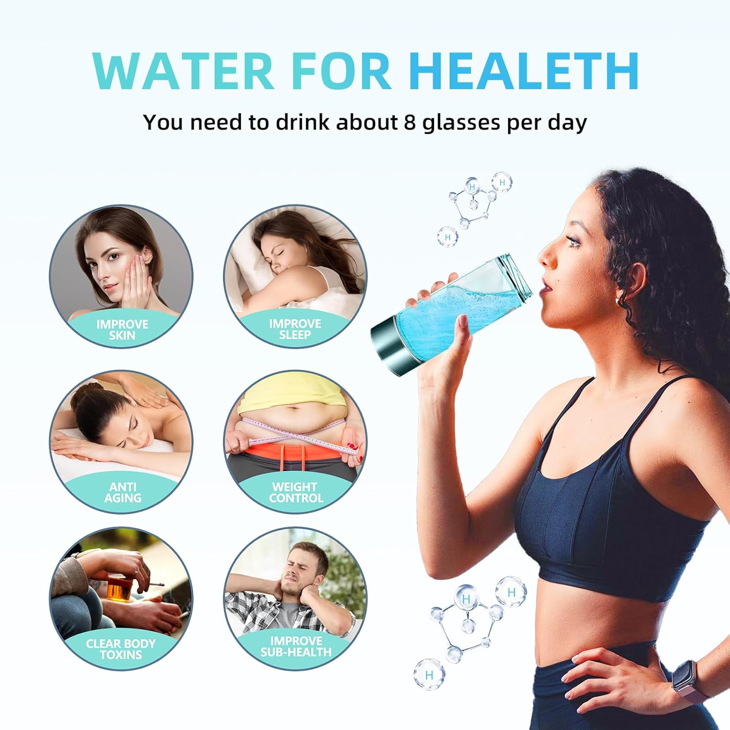 Hydrogen Water Bottle, Fiudiry Hydrogen Water Generator Improve Water Quality in 3 Minutes with Advanced SPE and PEM Technology Hydrogen Water Machine for Office, Travel and Daily Drinking