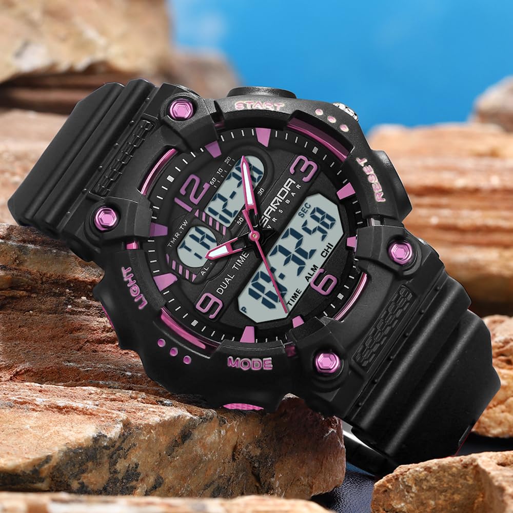 Gosasa Montre de sport analogique numérique pour homme et femme - Double affichage - Étanche jusqu'à 50 m - Style militaire - Robuste - Avec rétroéclairage LED - Bracelet en TPU pour l'entraînement