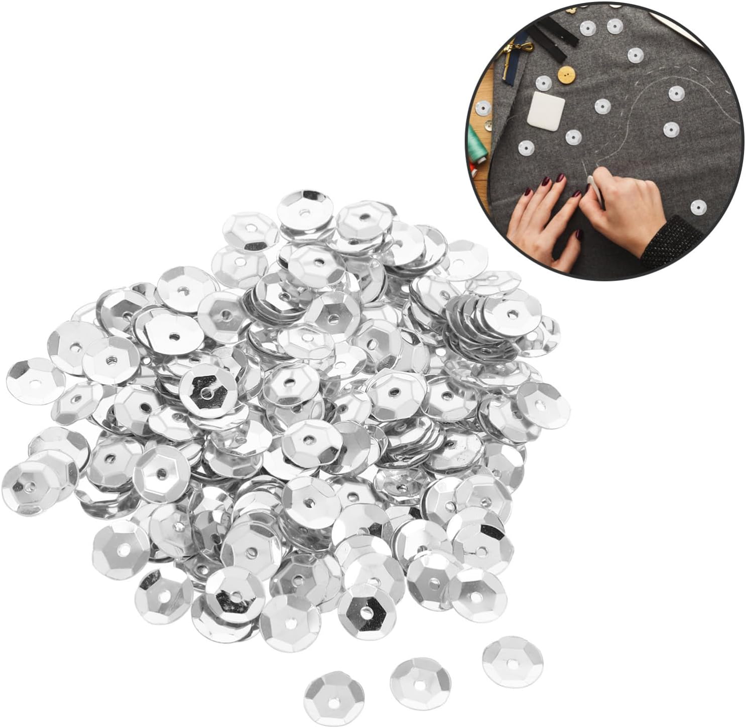 800pcs 8mm Round Silver Iridescent Loose Sequins for Crafts and Sewing, PVC Material with Sparkling Design, Easy Application Embellishments for Fashion and DIY Projects
