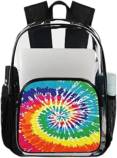 Mochila transparente colorida tie dye, mochila transparente à prova d'água, mochila transparente de PVC com alça de ombro reforçada para escola, trabalho, viagens, Multicor