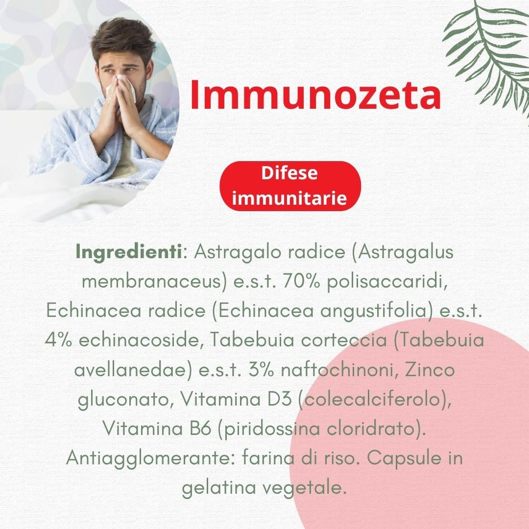 Fitoben | Immunozeta Integratore Alimentare Naturale con Echinacea, Astragalo, Tabebuia, Zinco, Vitamine D3 e B6 per il Sistema Immunitario e le Difese Immunitarie, 50 Capsule Vegetali