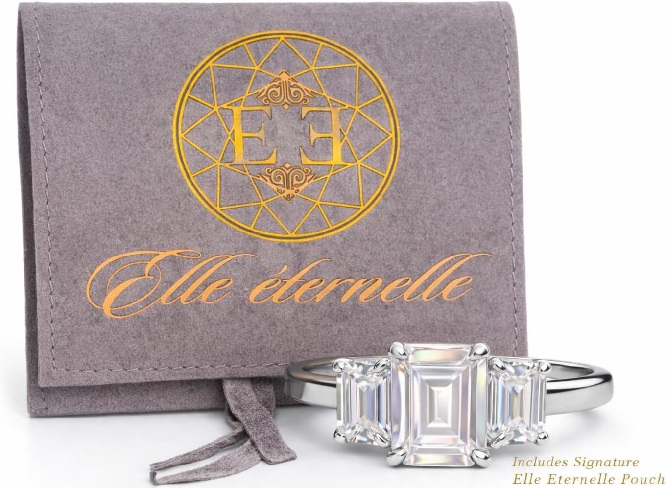 Elle éternelle Three-Stone Moissanite Engagement Ring, Emerald Cut, 5 CT, White Gold-Tone Finish (7)