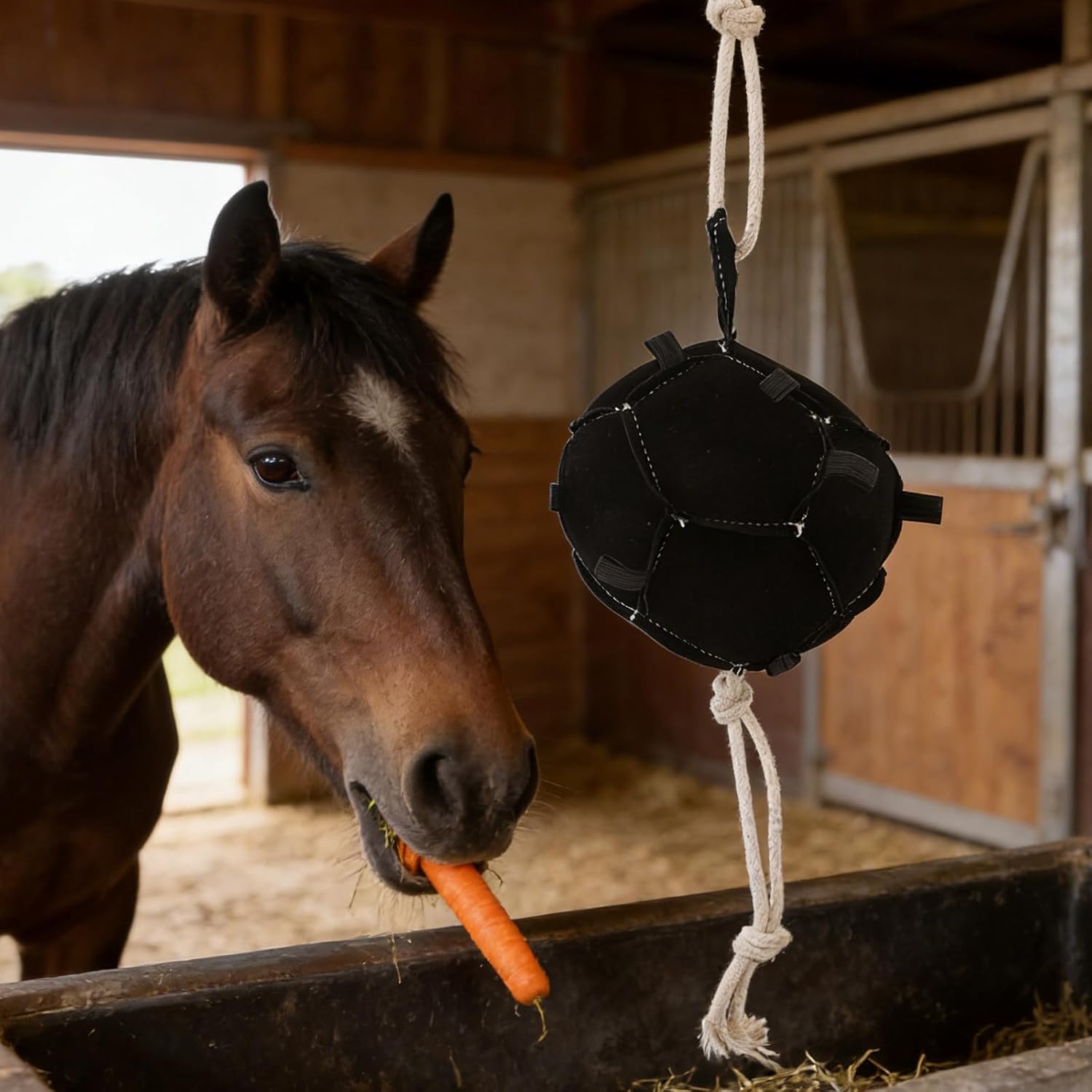 Horse Hay Feeder Toy: Stall Mounted Interactive Ball - Hanging Treat Dispensing Slow Feeder - Boredom Breaking Activity for Equine Farm Animals