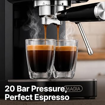 Zulay Kitchen Magia Compact Espresso Machine 20 Bar Coffee Maker with Milk Frother Steam Wand, Latte & Cappuccino Maker, 1350W Fast Heating, 40oz Removable Water Tank, Stainless Steel Black