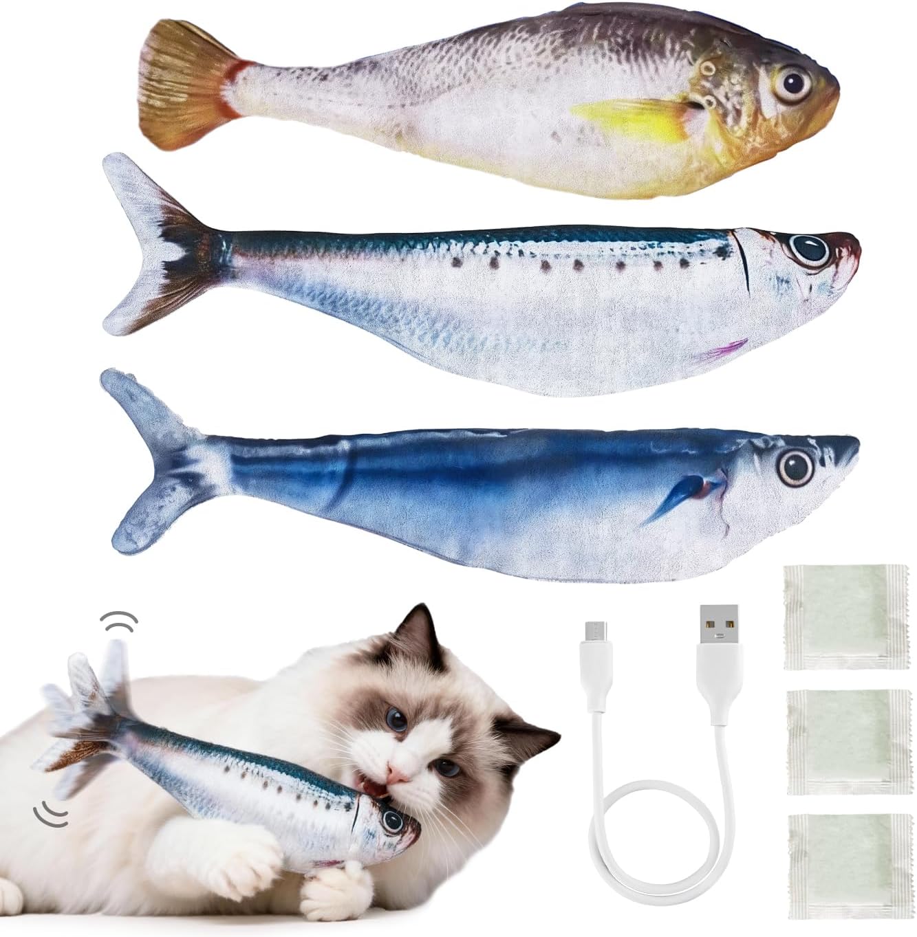 Juguetes interactivos Ginyoyo pescado para gatos 3 piezas