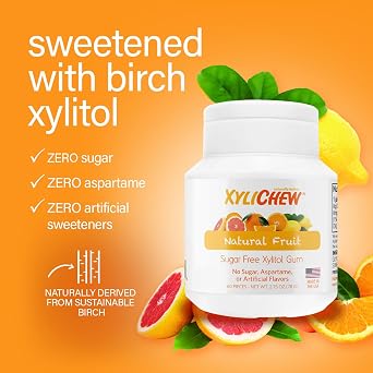 Xylichew 100٪ Xylitol Chewing Gum Jars - غير معدلة وراثيًا ، الغلوتين ، الأسبارتام ، وعلكة خالية من السكر - التنفس السيئ والفم الجاف 60 Count
