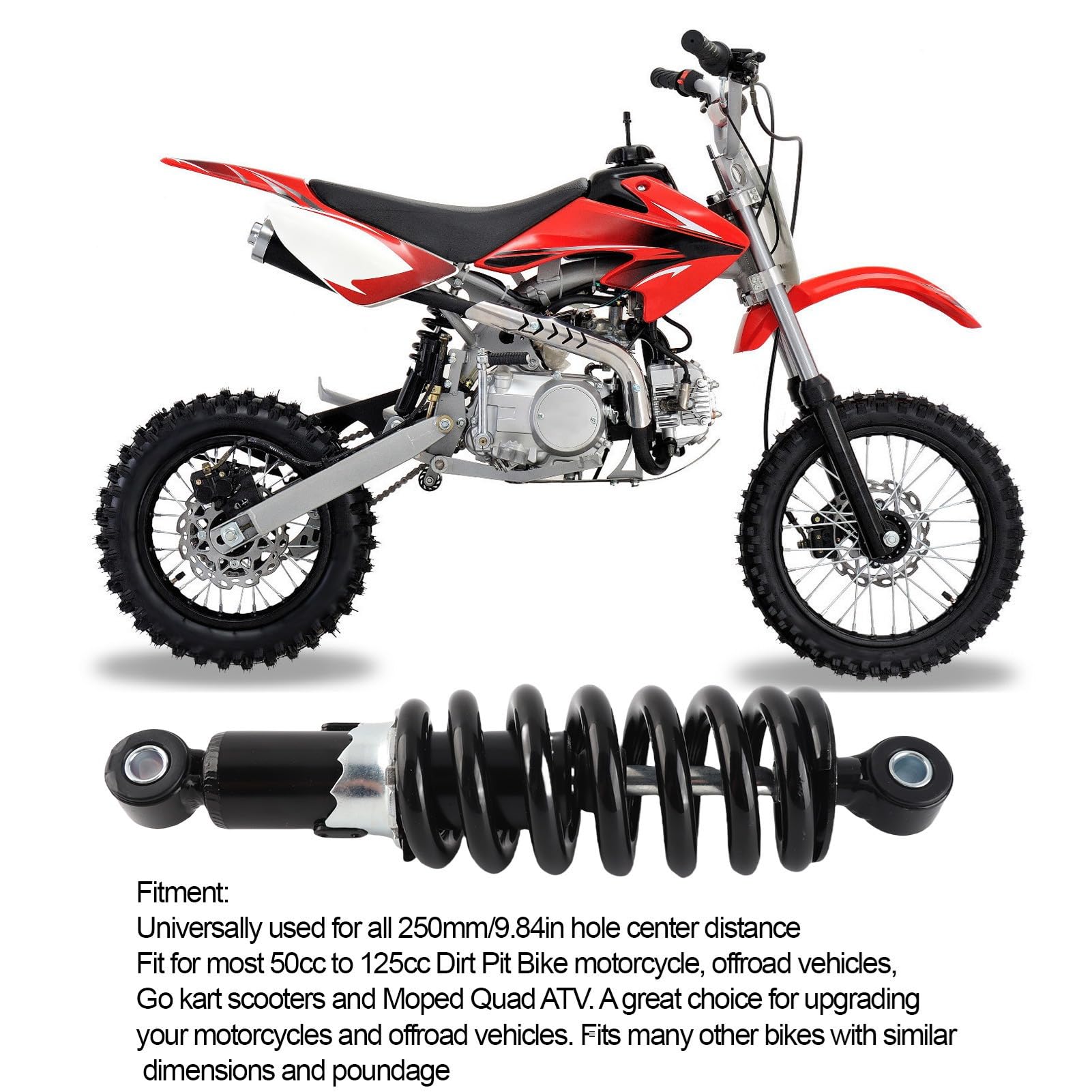 Amortyzator, 240mm Amortyzator Motocyklowy Regulowany Wodoodporny dla do Dirt Pitbike ATV Go Kart Scooter