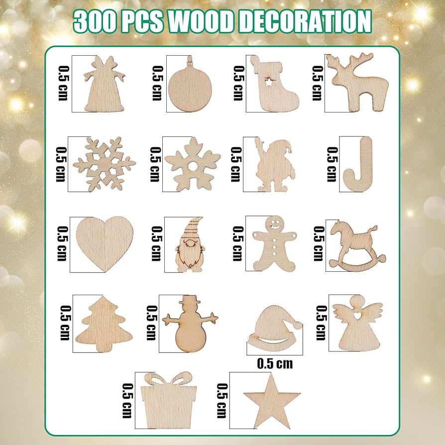  200 Pcs Unfinished Wooden Snowflake Ornament DIY Wood