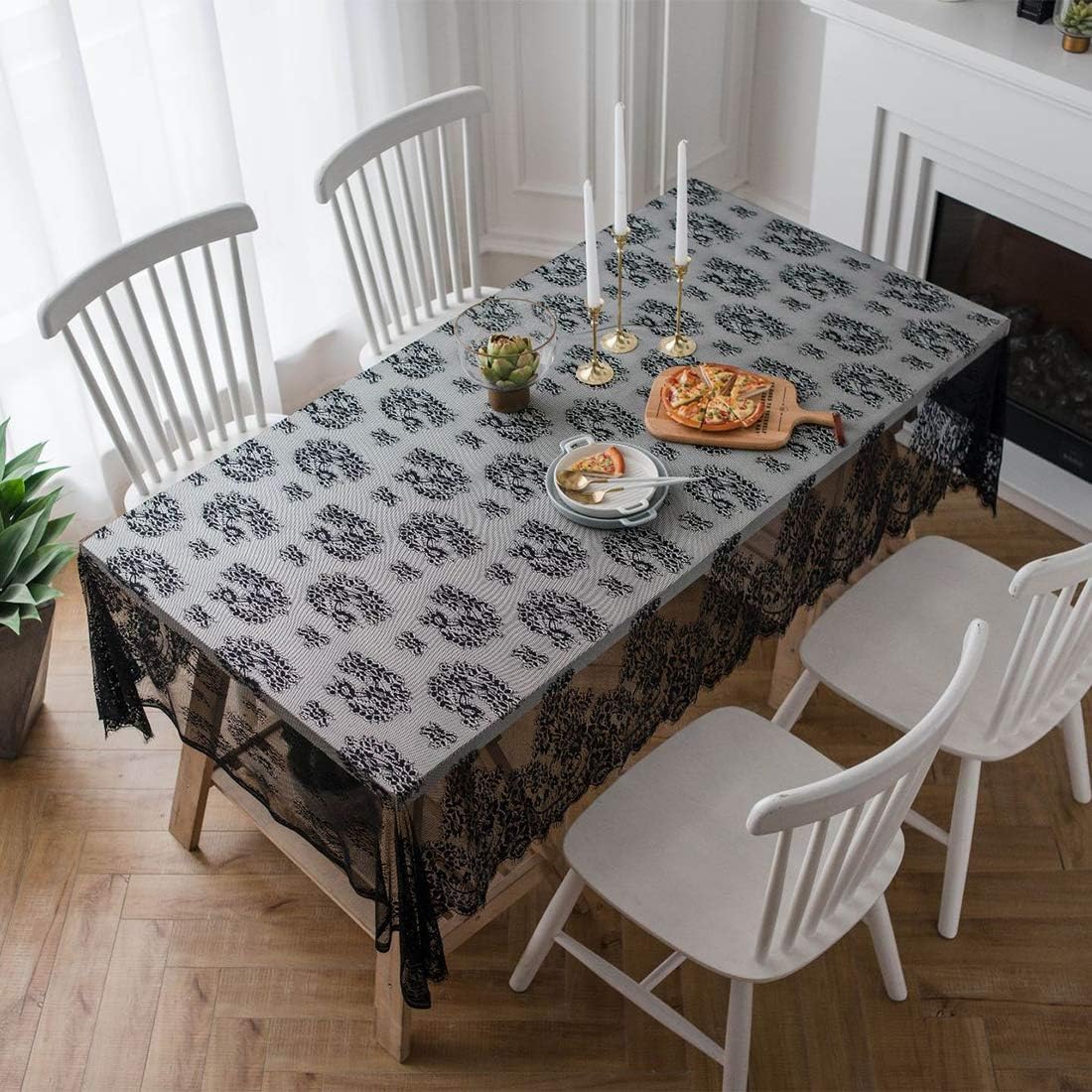 vctops Embroidered Lace Tablecloth Floral Table Cloth Long Table Cover for Kitchen Dining, Party, Holiday, Christmas, Buffet (White, 57"x102")