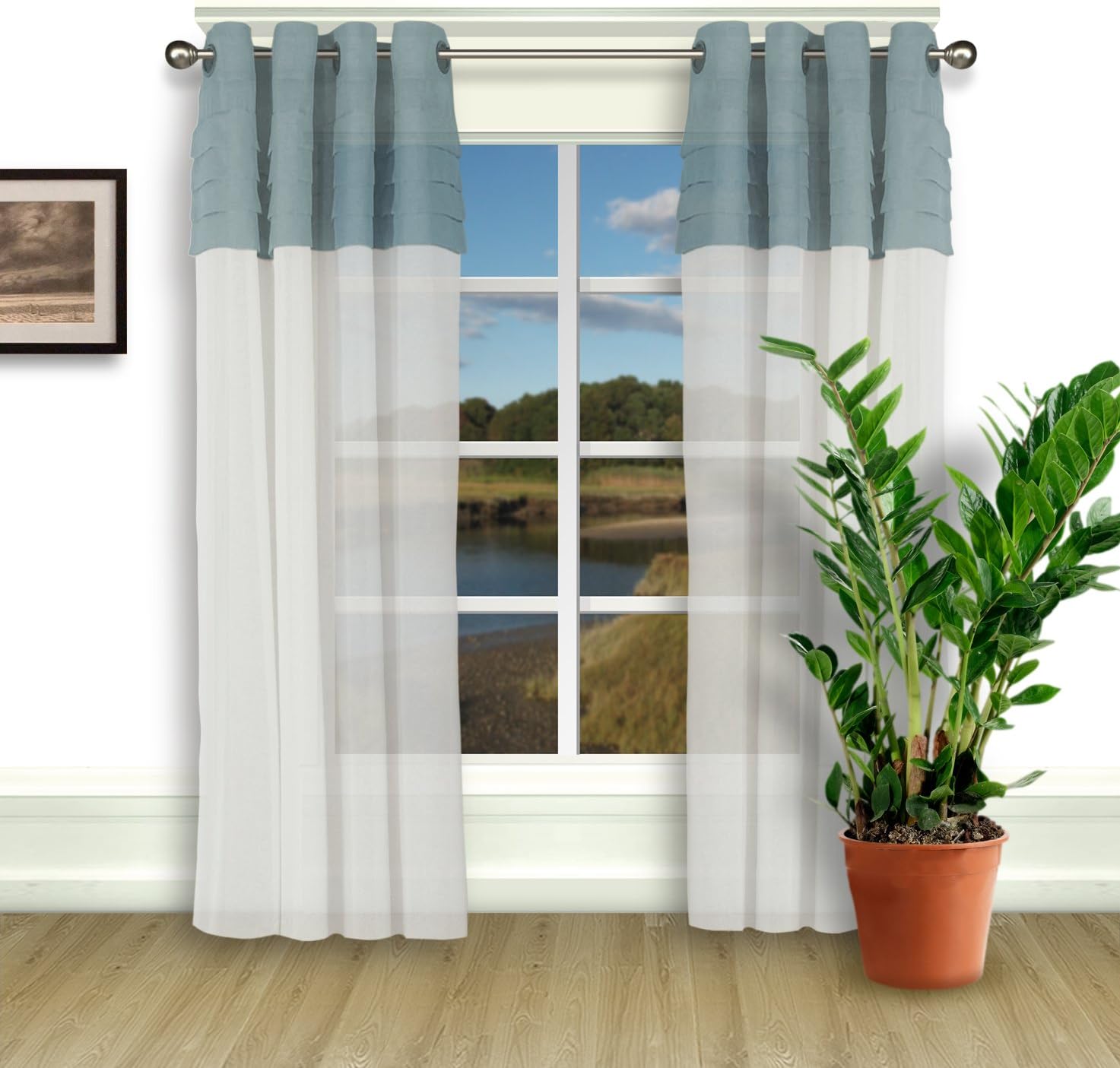 Ricardo The Home Threads Collection, Geneva Semi-Sheer Grommet Curtain Panel with Tuxedo Pleated Top