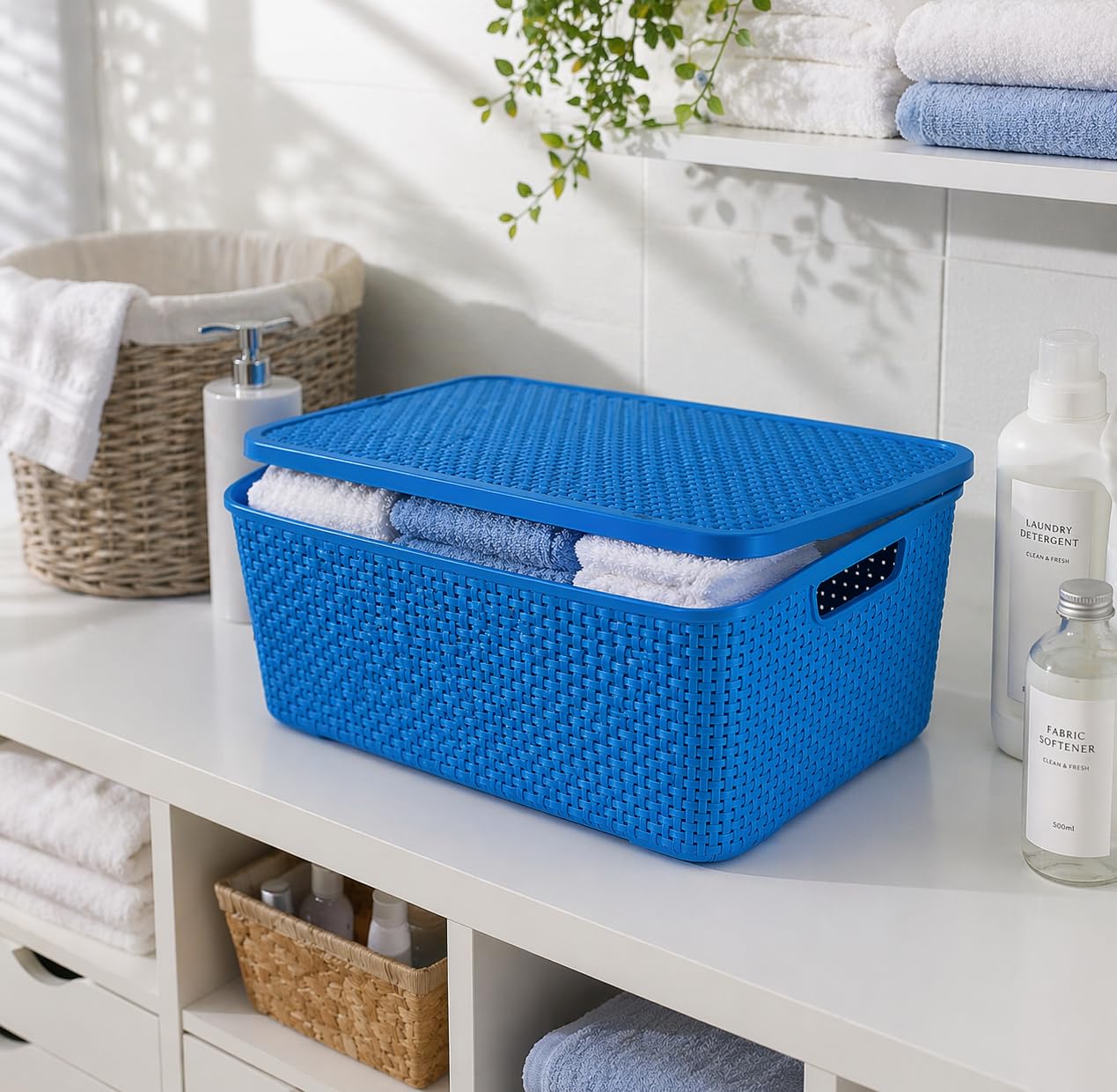 Kit 6 Caixas Organizadoras Rattan 7 Litros Com Tampa Cor: Azul