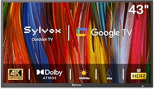 SYLVOX Outdoor TV, 43 inch Smart TV Waterproof Outdoor TVs, 4K Weatherproof Television for Outside, Support Google Assistant, Chromecast, 1000 nit Brightness Partial Sun (Deck Pro 3.0)