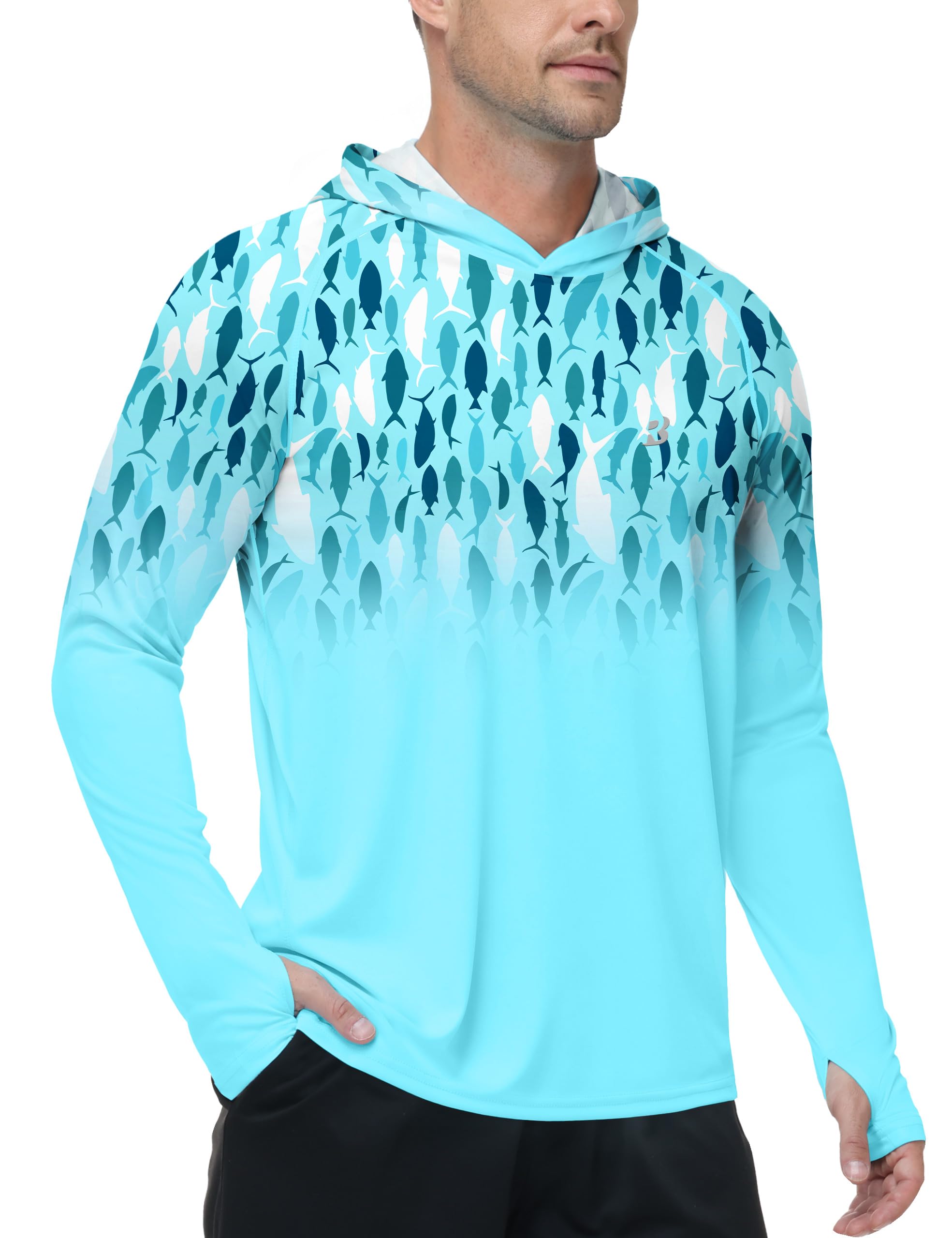 Roadbox Men's UPF 50+ Sun Hoodie, UV Long Sleeve Fishing Shirts Rash Guard