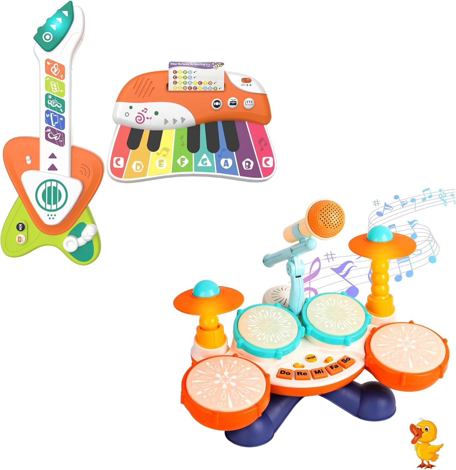 Infant Baby Toddler Kid Drum with Microphone Guitar Piano for Toddlers 1-3 Birthday Gift