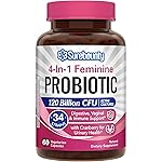 Surebounty Probiotics for Women, 120 Billion CFU 34 Strains, Prebiotics, Digestive Enzymes, Cranberry, 4-in-1 Feminine Probiotic, Digestive, Vaginal, Immune Support, 60ct