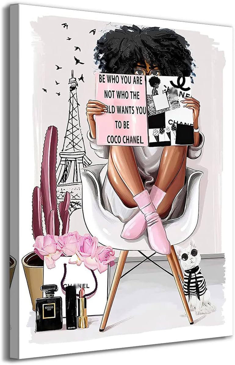 YANMO Girls Room Wall Art Girl Reading Fashion Picture Print on Canvas Bathroom Wall Decor Modern Female Room Artwork Wall Decorations for Teen Girls Woman Bedroom Ready to Hang(BE WHO YOU ARE)