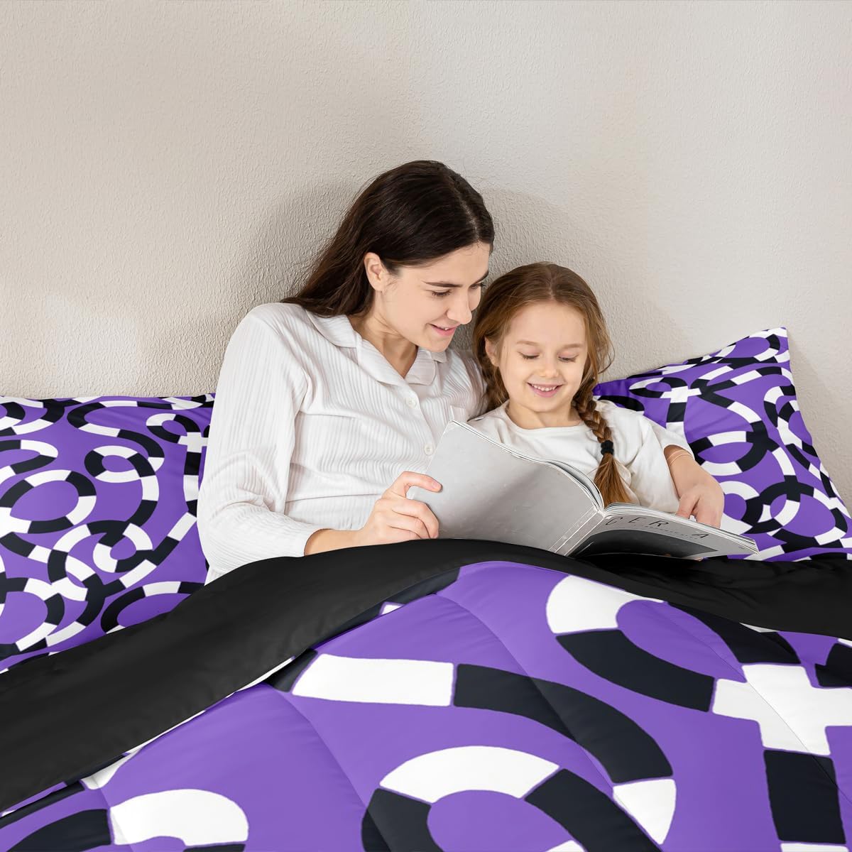 Black and White Stripe Comforter Set Queen Size,Modern Art Bedding Set 3Pcs for Kids Teens Adults Room Decor,Abstract Serpentine Duvet Insert Purplr Fashion Quilted Duvet Sets,2 Pillowcases