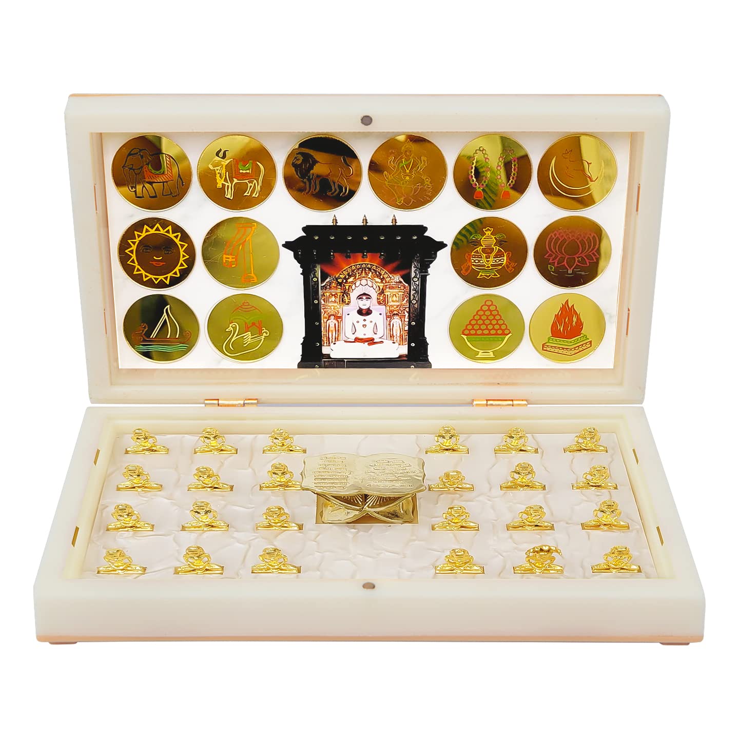 ARNAVIRA Gold Plated Jain 24 Tirthankar Photo Frame with Charan Paduka Pocket Temple for Diwali Gift, House Warming Gifts Return Gift Puja (Jain 24 Tirthankar, Large)