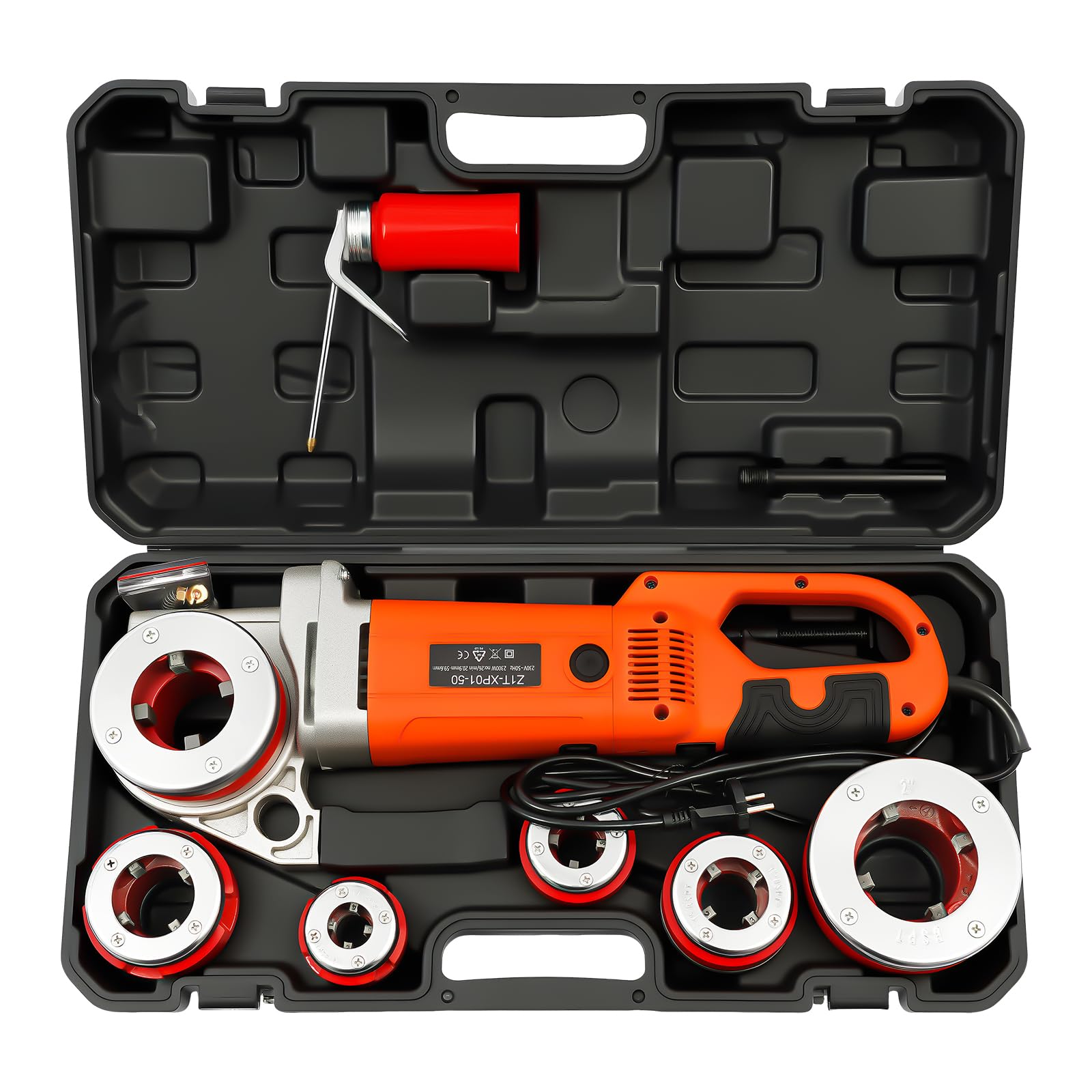 Roscadora portátil, Roscadora Manual para Roscadora | Eléctrica de Tubos con Bolsa de Transporte, 6 Matrices 1/2, 3/4, 1, 1-1 / 4, 1-1 / 2, 2, 2300W Power Drive Roscadora de tubos