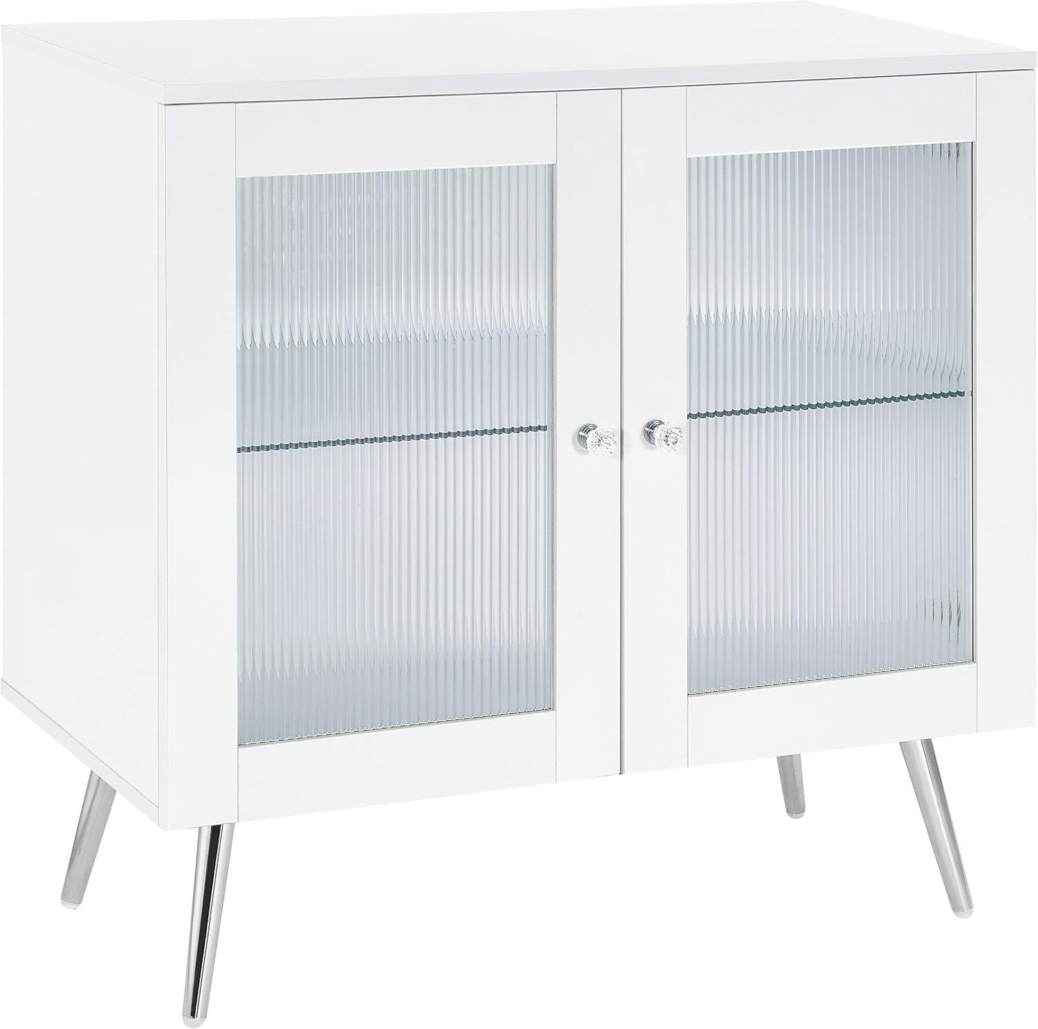 Coaster Home Furnishings - Nieta - 2-Door Engineered Wood Accent Cabinet with Chrome Legs, Glass Shelf - Contemporary Style - Living Room, Entryway & Home Kitchen - White High Gloss - 950396