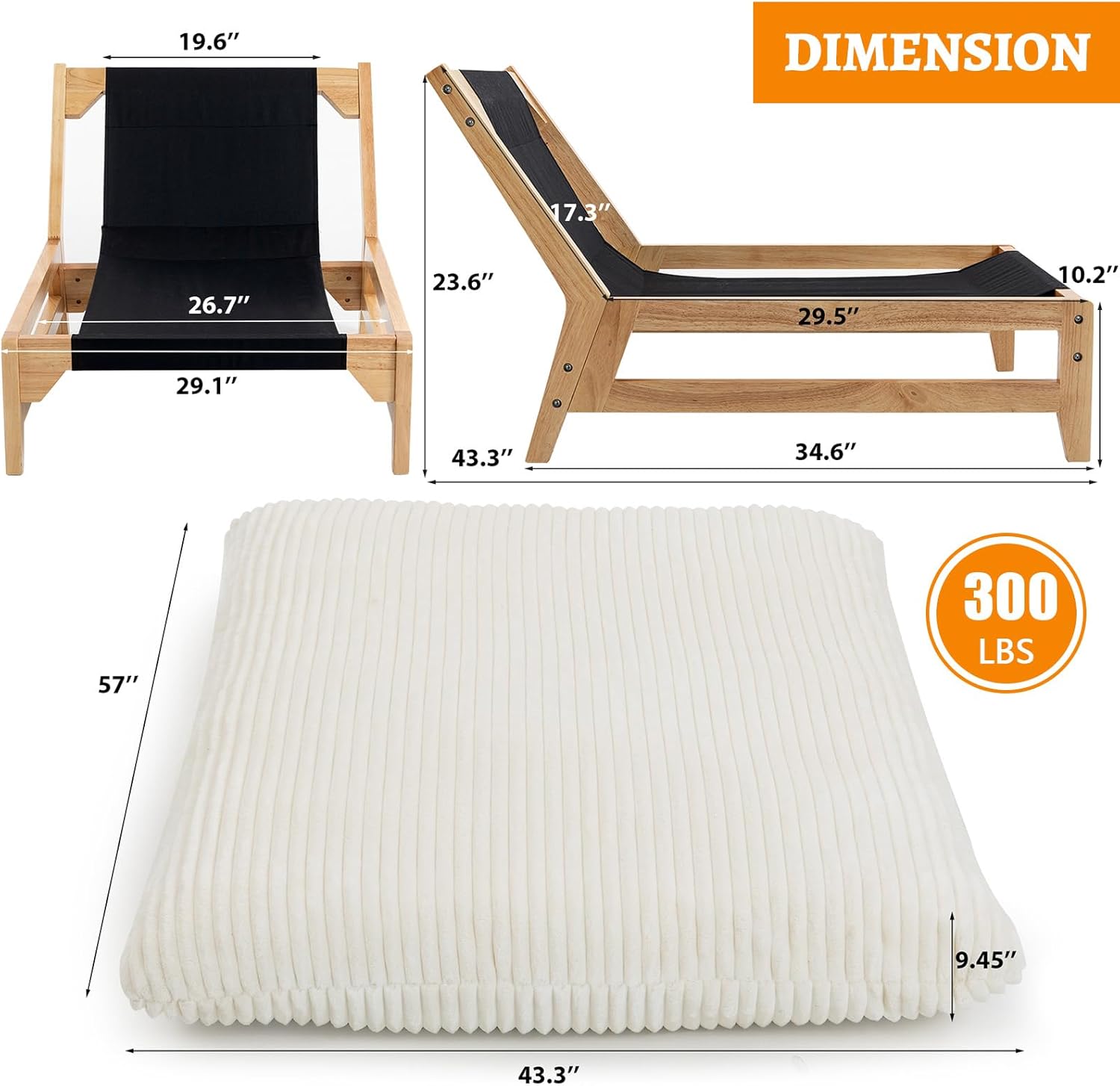 Oversized Cloud Lounge Accent Chair, Comfy Reading Chair for Adults | Living Room Bedroom, Big|Corduroy | 44 Inch | Giant | Wood Frame (White)