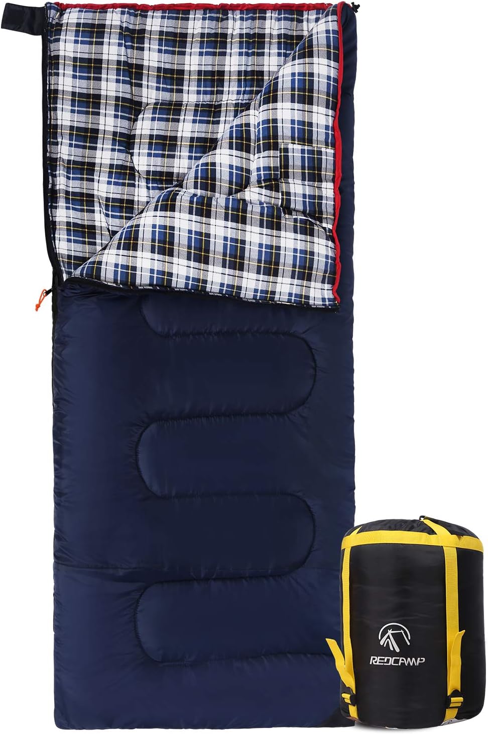 REDCAMPCotton Flannel Sleeping Bag for Camping Backpacking, Adults Cold Weather Envelope Sleeping Bags with 2/3/4lbs Filling