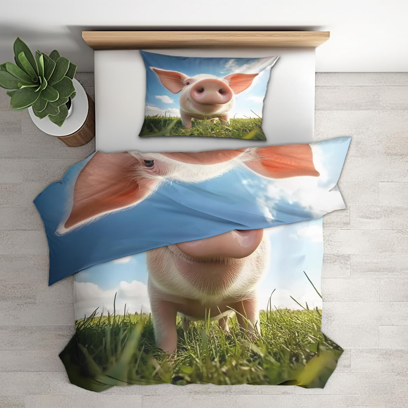 Housse de Couette 200x200 Cochon avec 2 Taies d'Oreiller