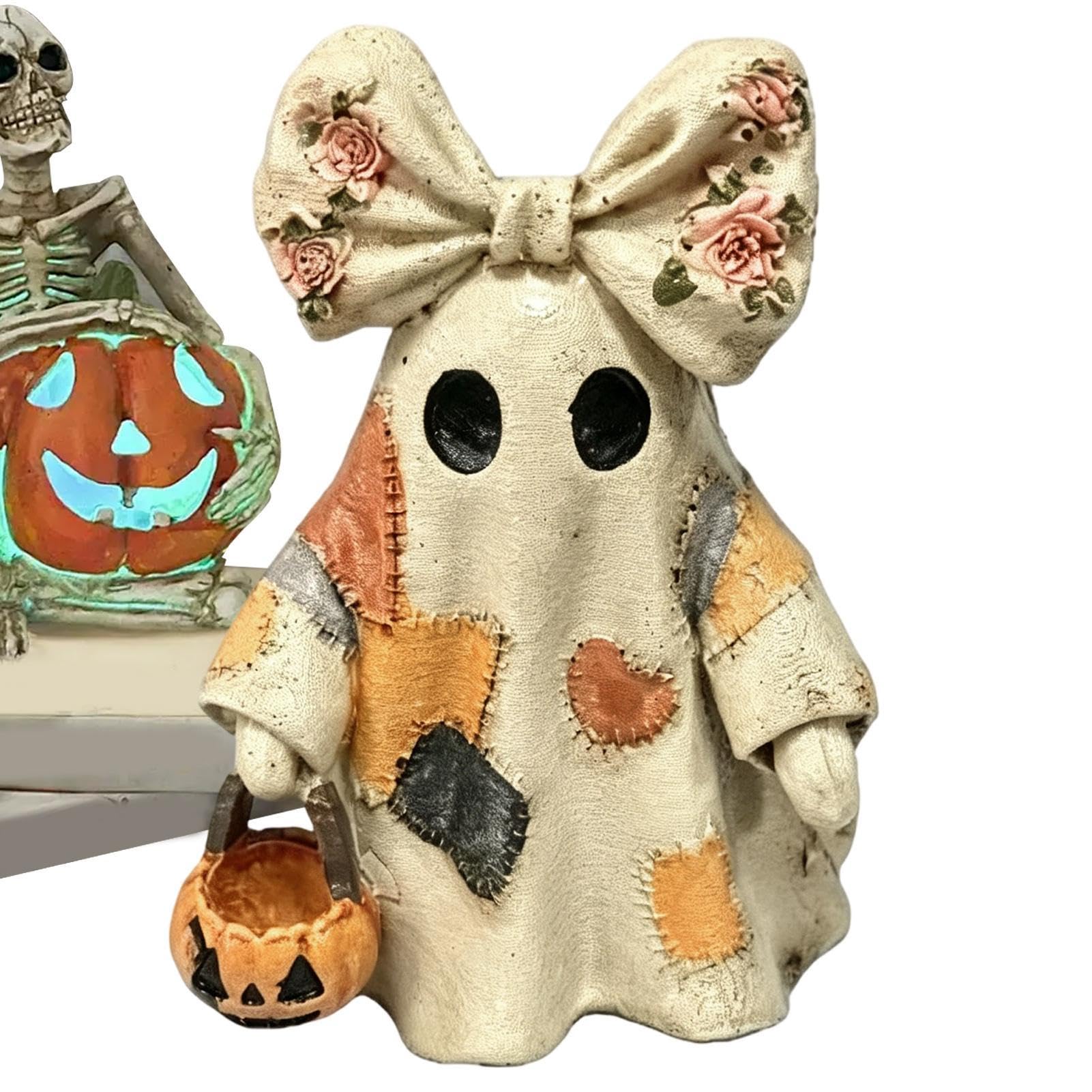 Figurine fantôme d'Halloween vintage en résine matelassée, idée cadeau fête