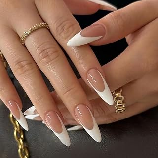 30 Stück Nägel Zum Aufkleben Stiletto Mittel, Weiß French Press on Nails, Nude Rosa Ballerina Selbstklebende Falsche Nägel, Wiederverwendbar Acryl Künstliche Fingernägel zum Aufkleben für Frauen