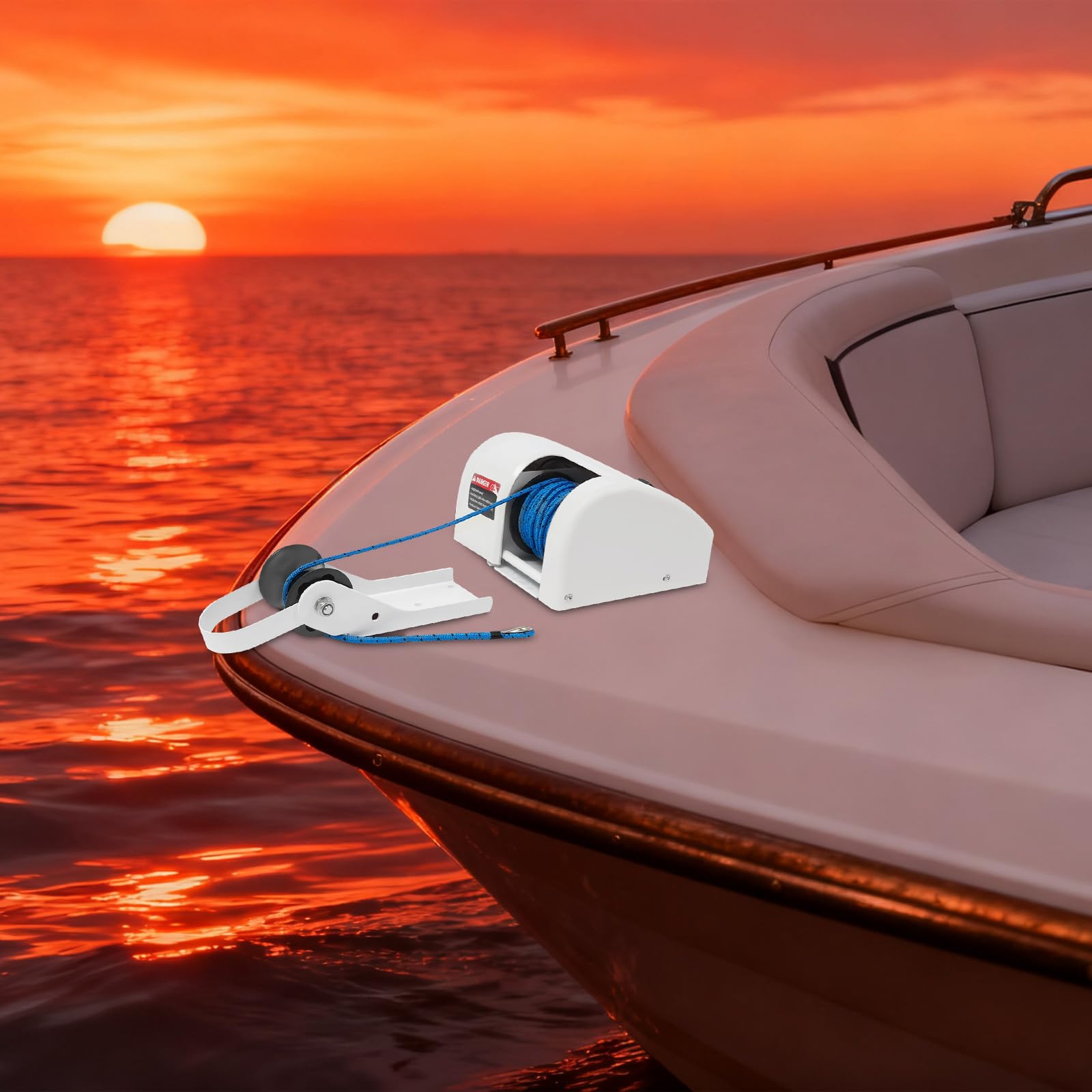 12V ElektrischeBoot Ankerwinde Seilwinde, Funkfernbedienung Boot Ankerwinde mit 30m Ankerseiles für Schnellbooten,Fischerbooten,Motorbooten 25LBS Bootsanker