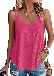 Womens Cute Tank Tops Sleeveless Spaghetti Strap Scoop Neck Loose Casual 2026 Spring Summer Beach Vacation Flowy Shirts