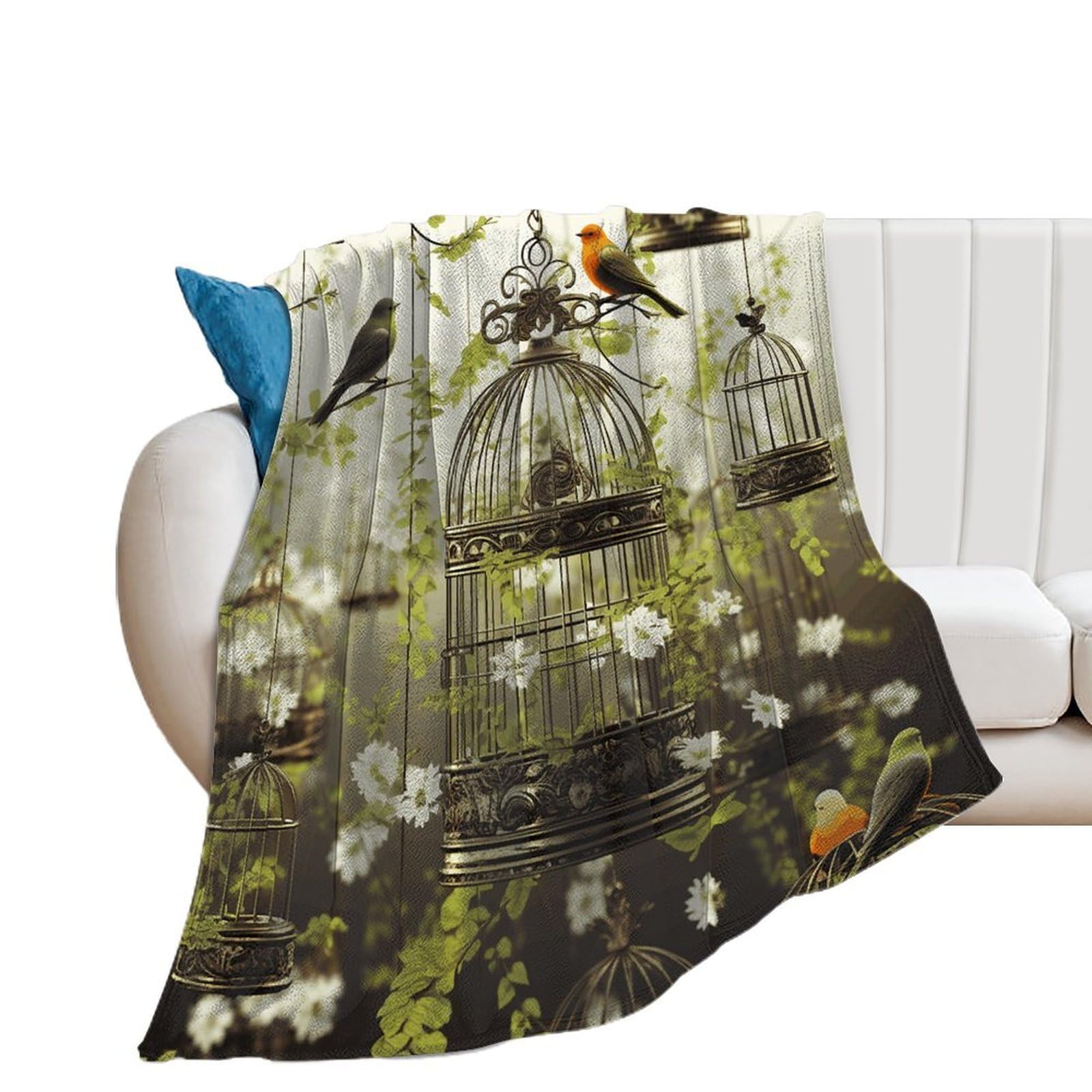 Couverture en microfibre de flanelle premium au motif oiseaux raffiné