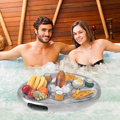 Miniatura 3 de Weilaike Soporte inflable flotante para bebidas, bandeja de bebidas de 8 agujeros, bandeja flotante versátil para piscinas y jacuzzis, accesorios