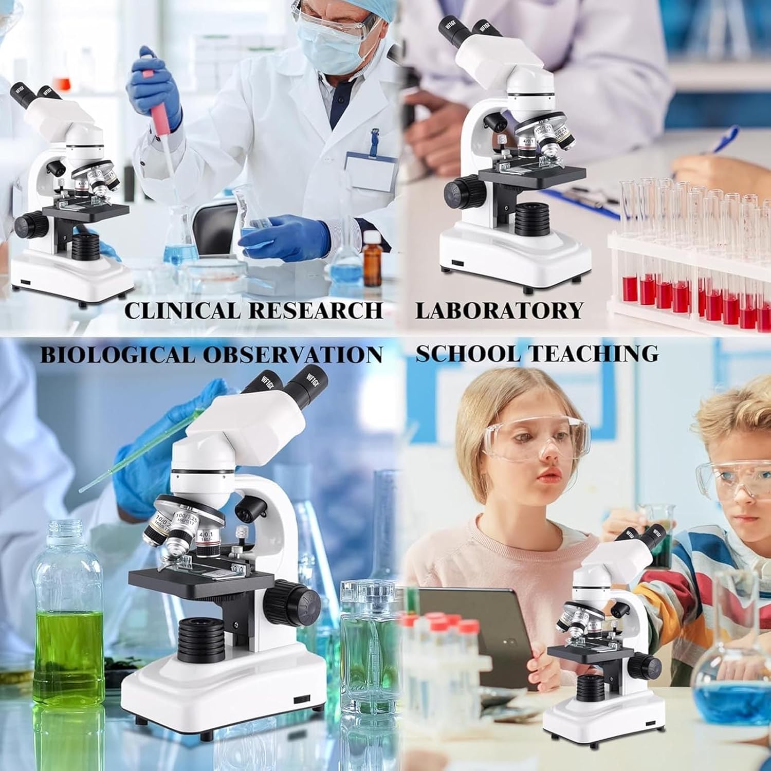 40x-2400x Binocular Compound Microscope,Led Lab Microscope- 16x+30x Eyepieces/4x+10x+100x Objective Lens-Dual Light Source+Mobile Phone Holder,for Home Educational/Hobby,White