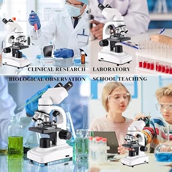 Microscope Kit For Adults,Kids And Students, 40x-2400x Magnification Binocular Compound Microscopes With Dual Led Lighting/Mobile Phone Holder/Caliper, For School Lab Home Education,White