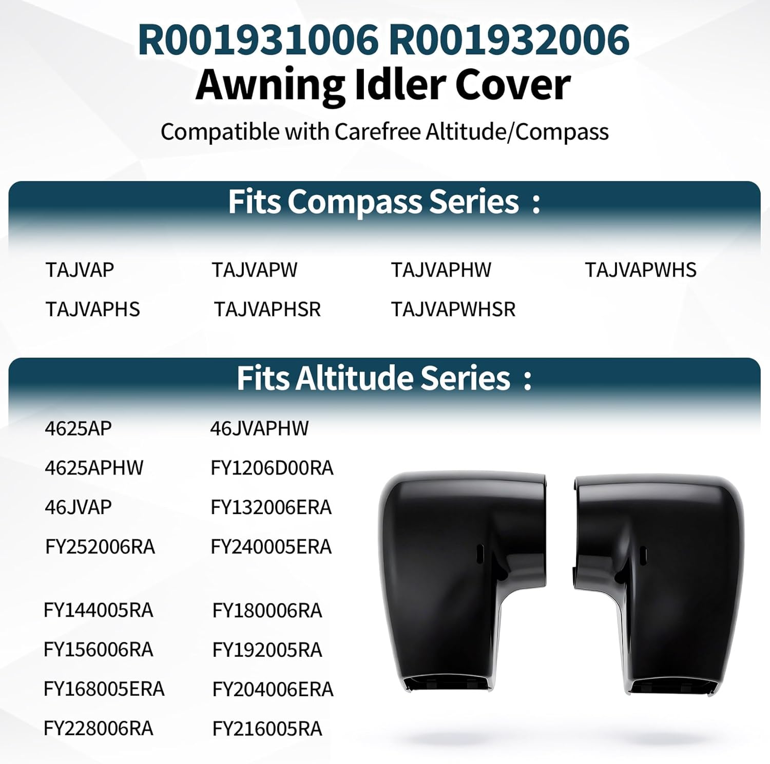 2 Pack RV Awning Motor & Idler Cover Kit R001931006 R001932006 Compatible with Carefree of Colorado Altitude/Compass TAJVAP 46JVAP, R001931-006 R001932-006 Awning End Cover Include L & R Side - Black