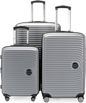 HAUPTSTADTKOFFER - MITTE - Expandable Luggage Set, Carry On Trolley 55cm + Medium Sized Suitcase 69cm + LargeTrolley 76cm, ABS, TSA, Silver