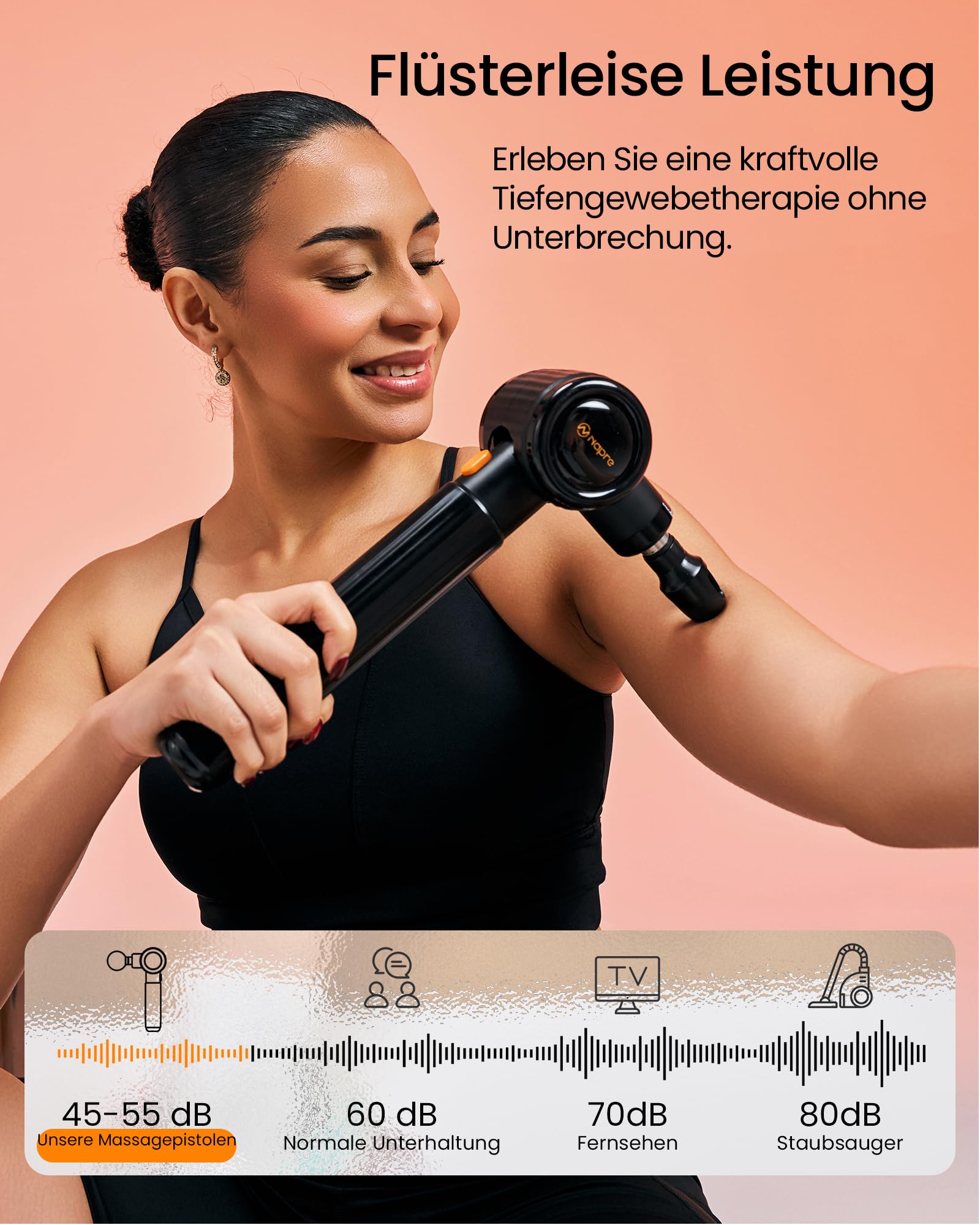 Massagepistole,Napre Massage Gun Massage Pistole mit Verlängerungs Griff und 3 Einstellbaren Winkeln,Muskel Percussion Massagegerät für Rücken/Nacken/Schulter Entspannung,Handmassagegerät,Schwarz