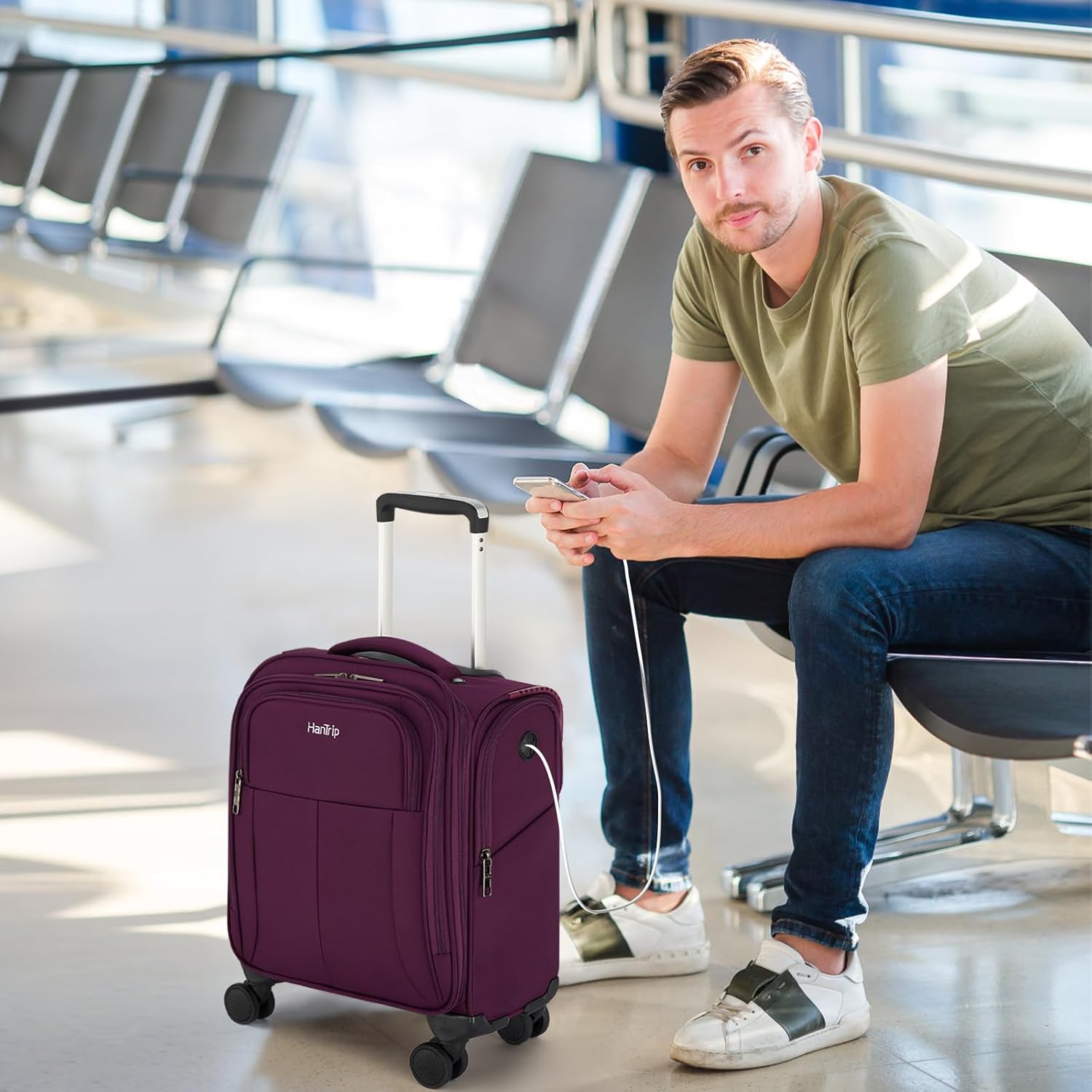 16 Inch Underseat Carry On Luggage with Wheels Softside Small Suitcases Personal Item Bag with Pocket Travel Luggage for Men Women Business Overnight Bag(Purple) - Image 4