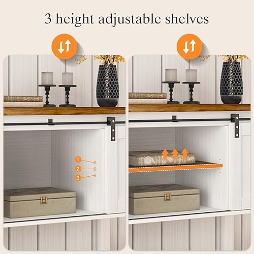 Miniatura 7 de 4ever2buy Gabinete de café de granja con almacenamiento, mesa de café de 47 pulgadas con puerta corrediza de granero, gabinete de buffet de café