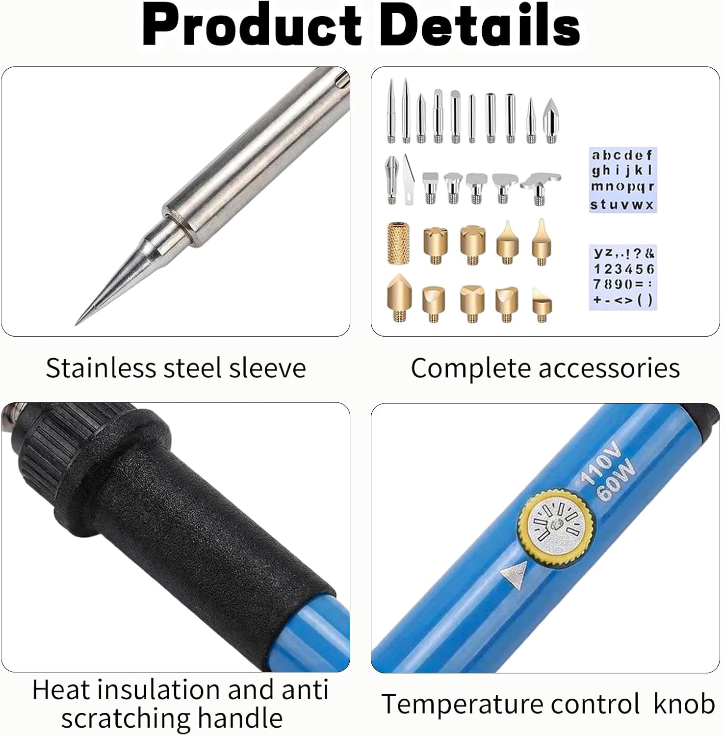 Wood Burning Kit, 30Pcs Wood Burning Tool Adjustable Temperature 200~450 ℃ (392-842℉) Woodburning Pyrography Pen Kit for Adults Beginners