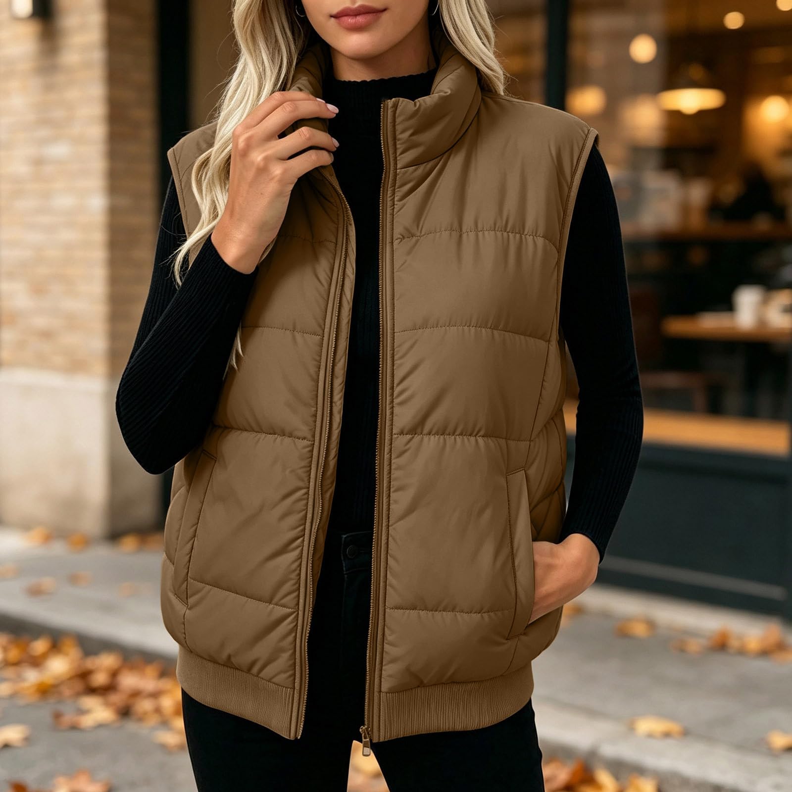 Gilet Femme Capuche Matelassé Zippé Chaud Chic Mode Casual Urbain Chic