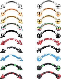 FIBO STEEL 16G 20Pcs Eyebrow Rings Lip Ring Barbell Curved Ring Tragus Daith Rook Earring Acrylic Piercing Jewelry for Women Men